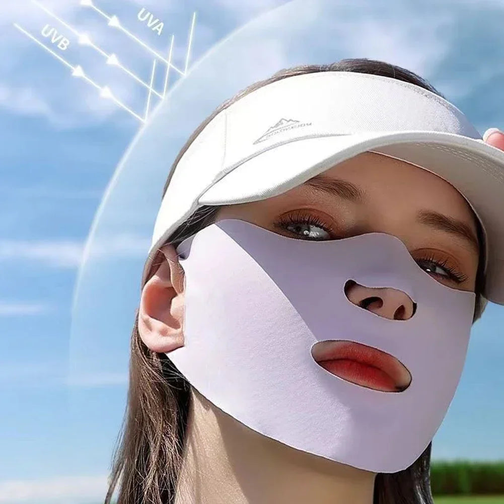 Women Men Sunscreen Mask Outdoor Cycling Face Mask Breathable Reusable Double Layer Ice Silk Masks Anti-UV Sun