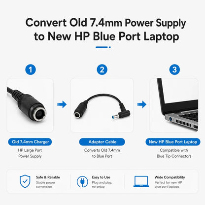 7.4x5.0mm to 4.5x3.0mm Tip DC Power Adapter Charger Connector for HP Laptop Stream Spectre Pavilion Envy Elitebook Split Chrome