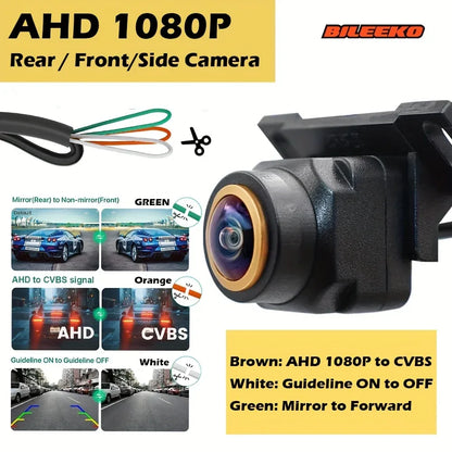 Car Camera Rear Front Side View AHD 1080P Fisheye Wide Angle Lens Backup Camera CVBS Switch Guideline ON/OFF