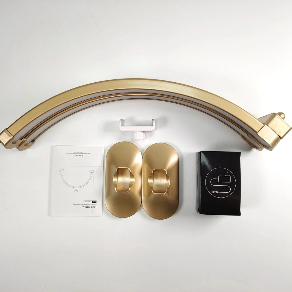 32inch Half Moon Light Gold for Nail Desk  Fill Light Folded Arch Light for Nail Lamp with Phone Stand Manicure Handicraft Light