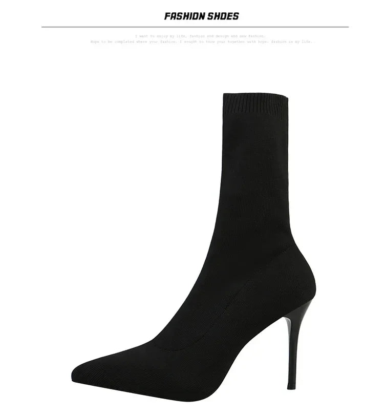 Comemore Knitting Stretch High Heels for Women Fashion Shoe 2025 Spring Autumn Ankle Boot Female Sexy Sock Boots Plus Size 34 42