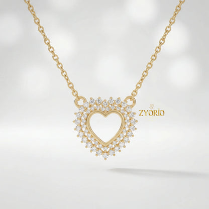 Halo Heart Diamond Pendant Necklace with Link Chain in 925 Silver Rose Gold Gold Plated Luxury Engagement Wedding Jewelry