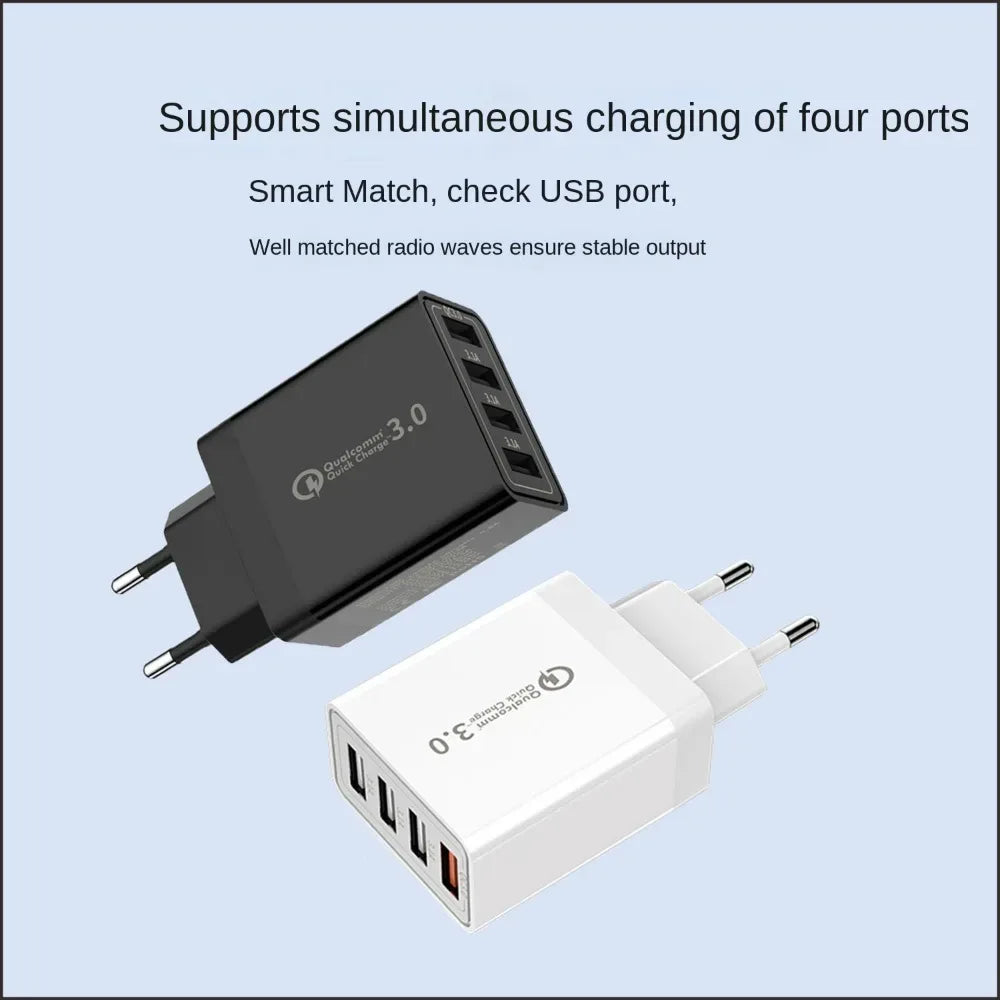 Fast 4 USB Charger Quick Charge 3.1A QC 3.0 For Xiaomi iPhone 14 13 Samsung Tablet Mobile EU Plug Fast Charging Charger Adapter