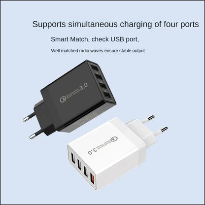 Fast 4 USB Charger Quick Charge 3.1A QC 3.0 For Xiaomi iPhone 14 13 Samsung Tablet Mobile EU Plug Fast Charging Charger Adapter