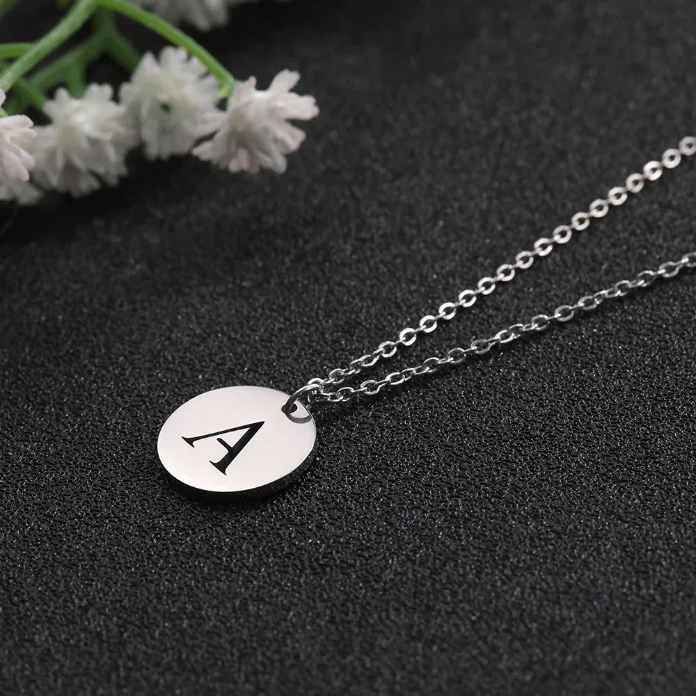New Trend Stainless Steel Gold Silver Color Initials Necklace Hollow Round 26 Letter Pendant Necklace Jewelry Christmas Gift