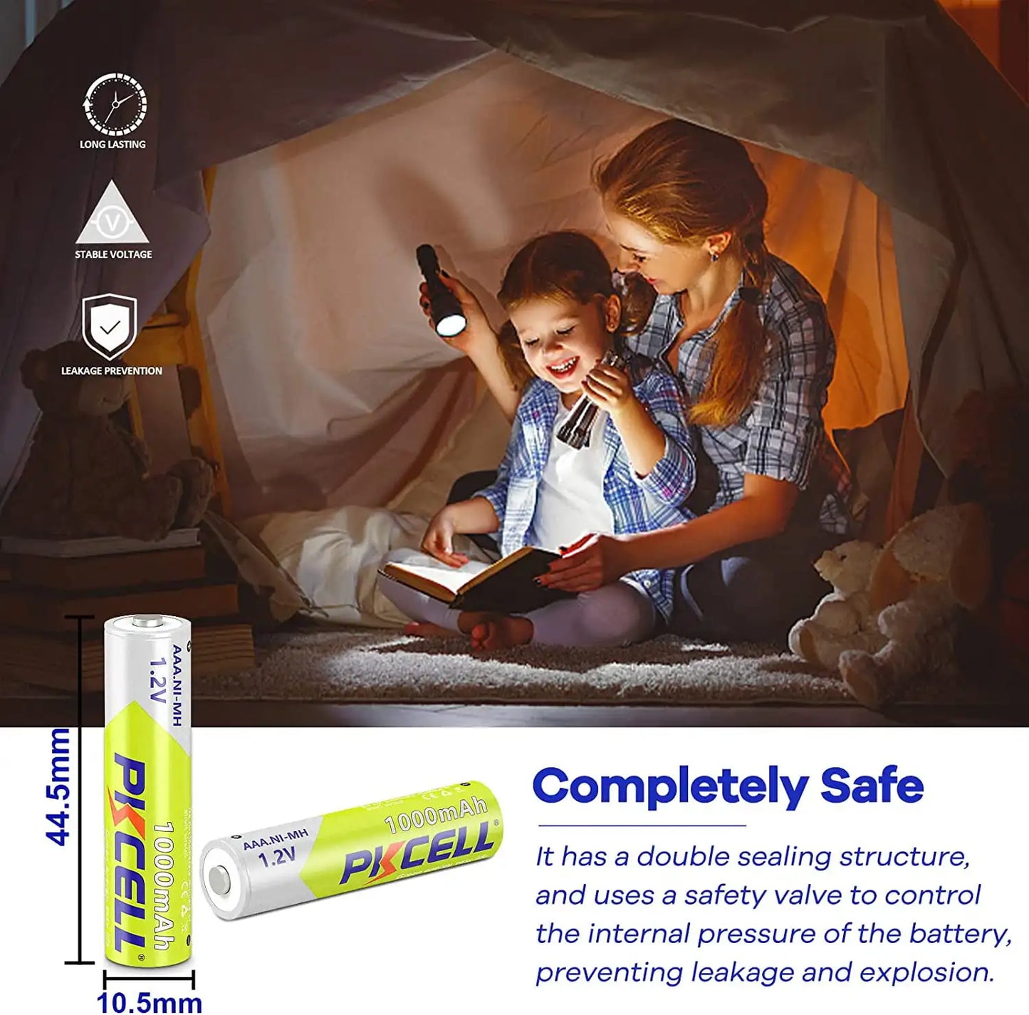 8PC PKcell Rechargeable AAA 1000mAh 1.2V Lithium Batteries 3A NI-MH Rechargeable Battery Suitable For Toys TV remotes Flashlight