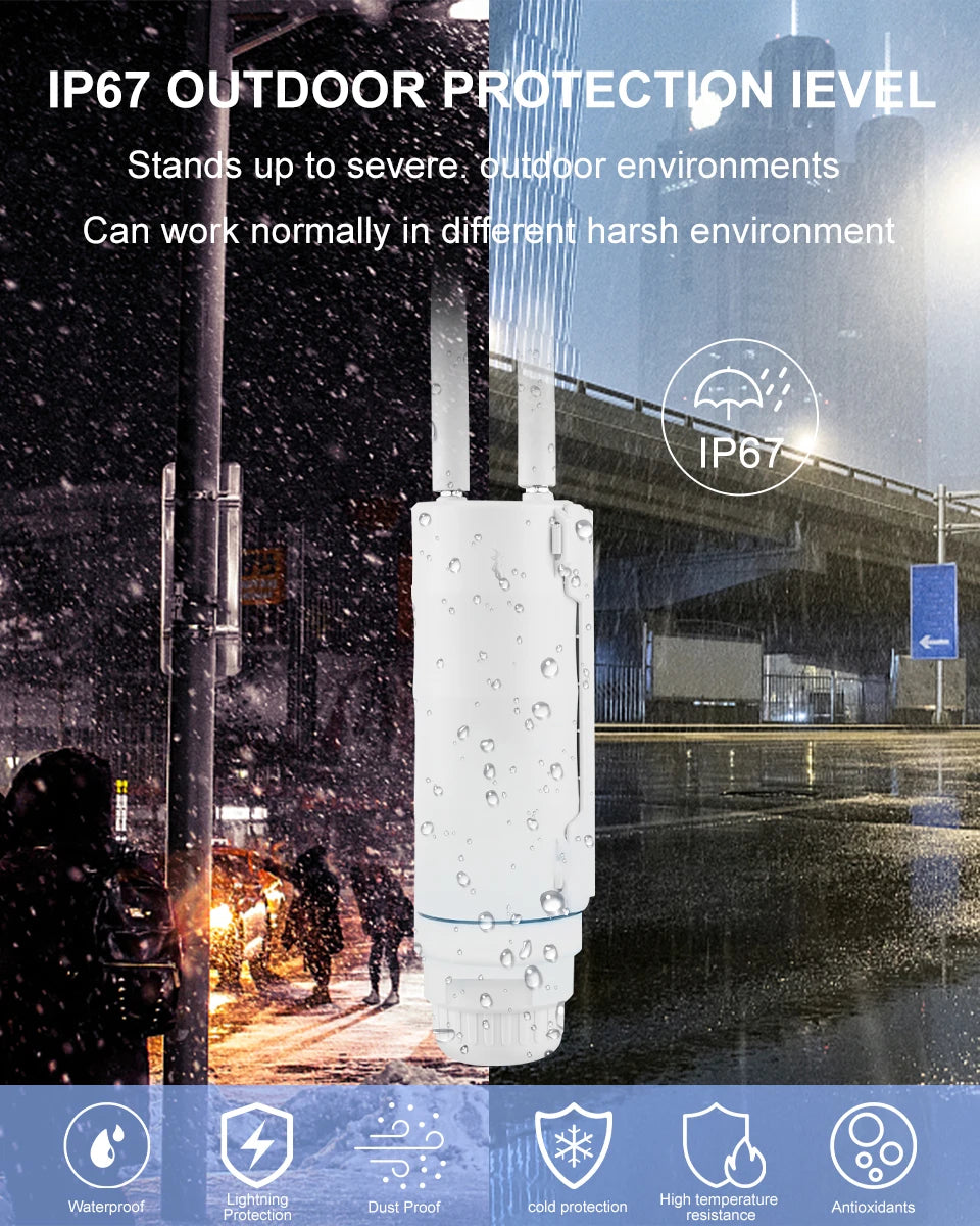 KuWFi 300Mbps Outdoor LTE Router CAT4 4G Router Wireless Wi-Fi Detachable External Antenna WAN LAN Port Support 24V POE 64 Users