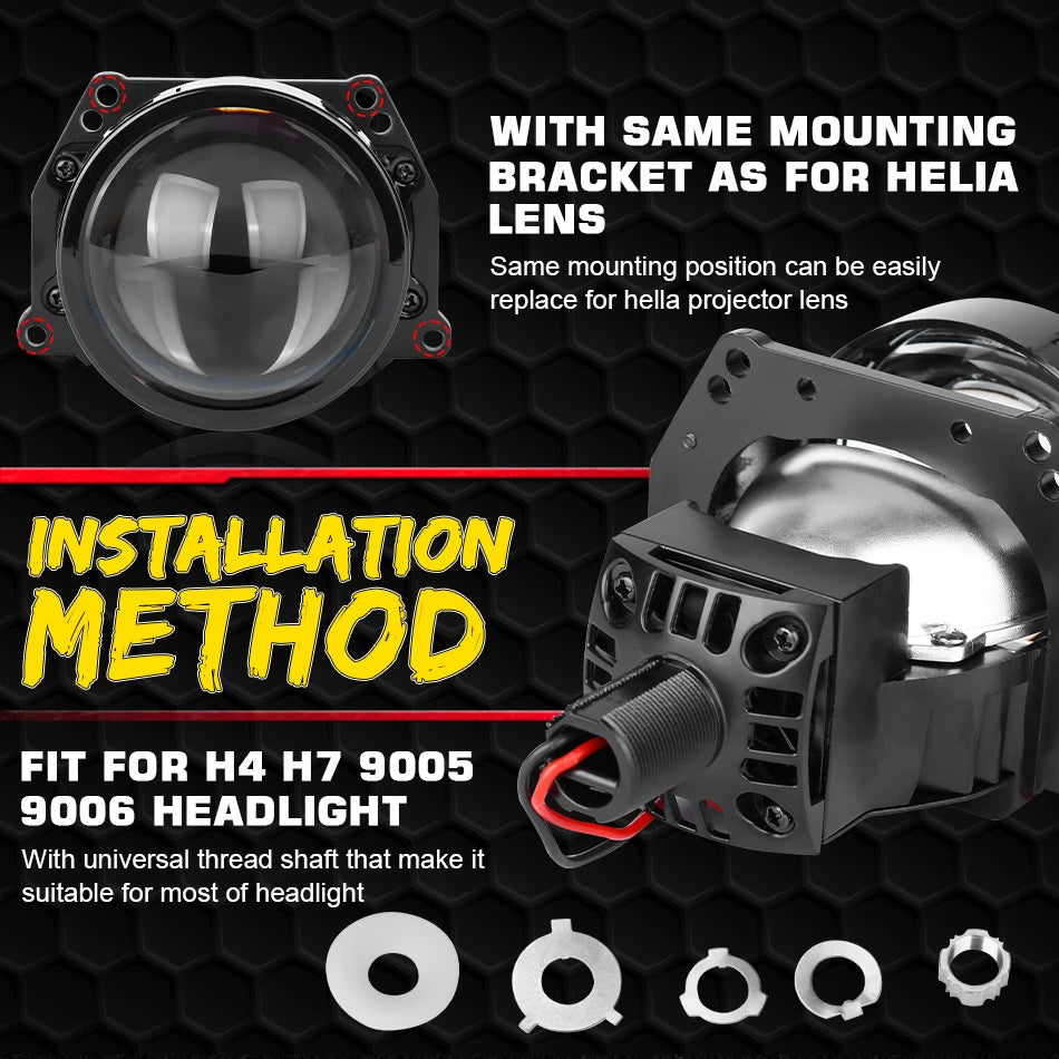 2pcs 3.0 Inch Bi Led Projector Lens Halo Light H4 H7 H1 9005 9006 Car Headlights Bulb Angel Eyes High Low Beam LED LHD RHD 6000K