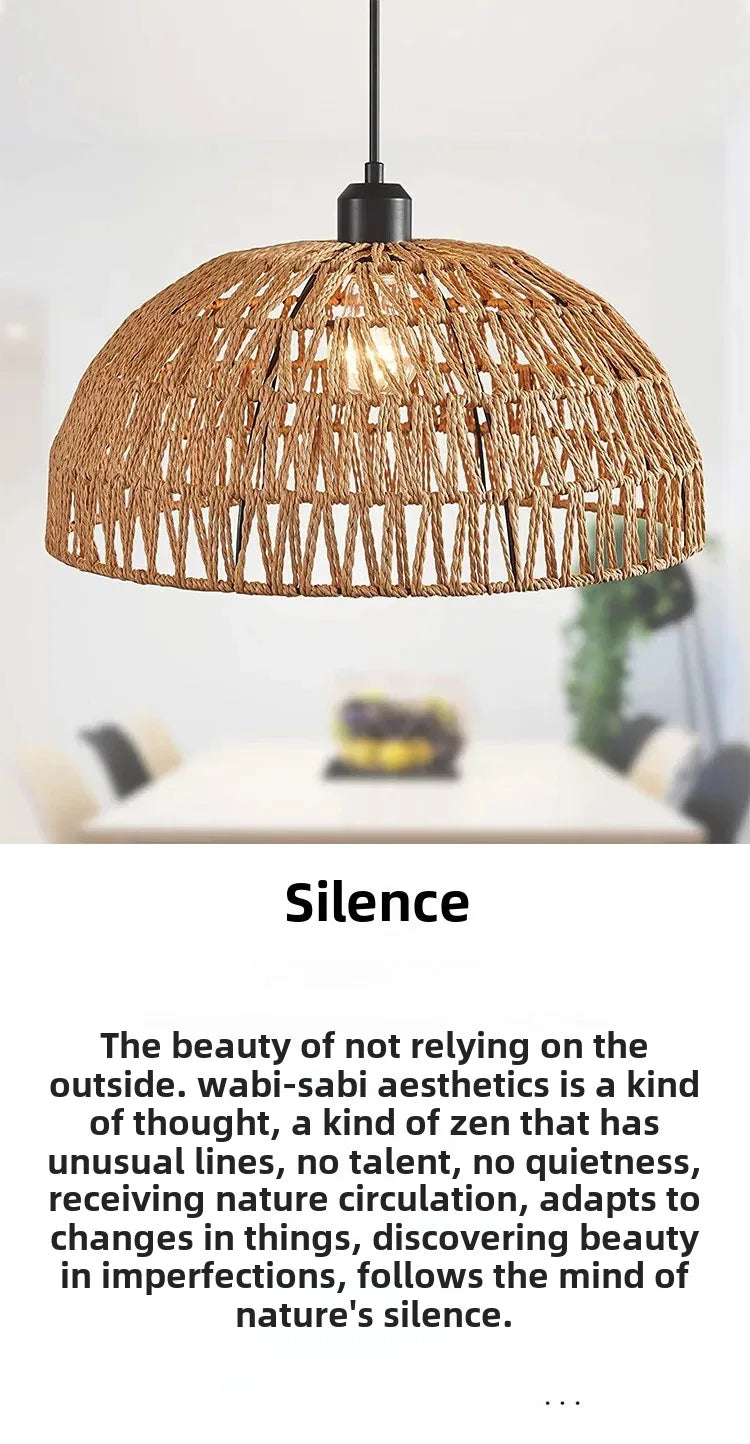 Japanese Style Hemp Rope Pendant Light, Countryside Dining Room, Bedroom, Living Room, E27 Ball Bubble Handmade Pendant Light