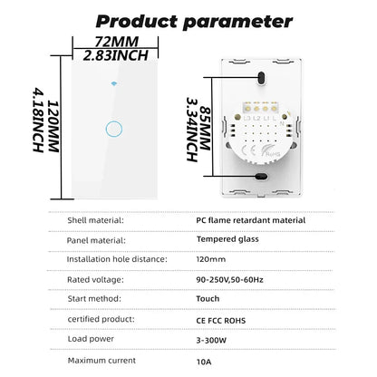 Tuya App US WiFi Smart Wall Switch 1/2/3/4 Gang No Neutral Wire Touch Sensor LED Light Switches Smart Home Alexa Google Home