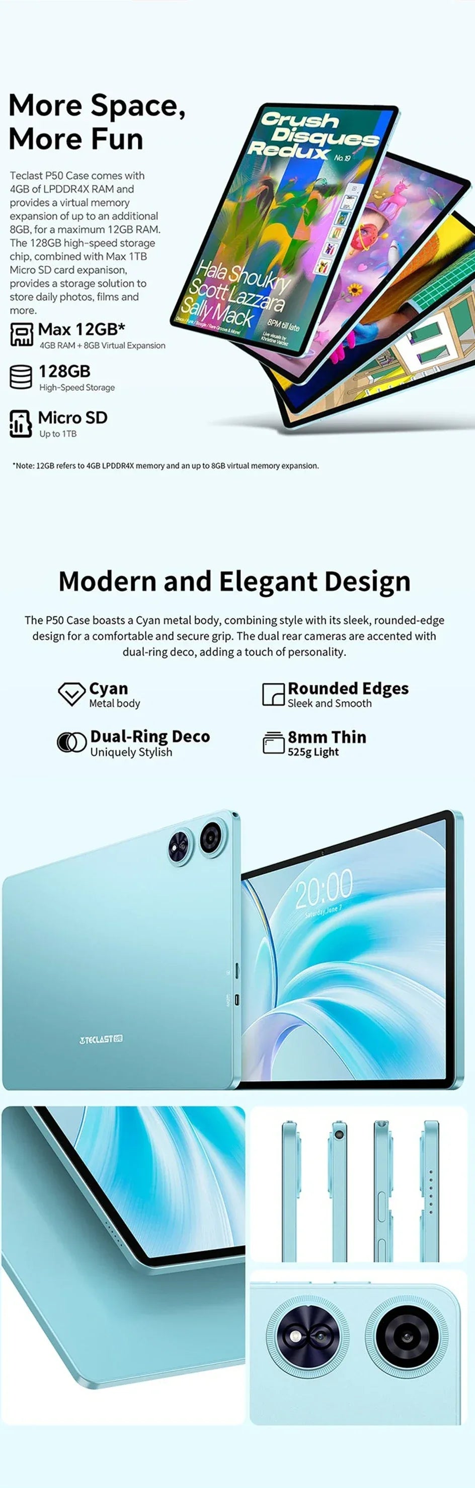 【New】Android 14 Teclast P50 Case Tablet 11" 90Hz Screen Unisoc T606 Octa-Core 4GB 128GB LPDDR4X Wifi BT5.0 7000mAh Battery