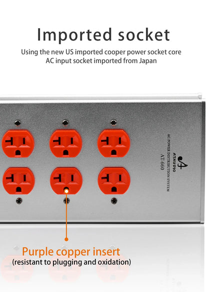 ATAUDIO HIFI Power Filter Audio Noise AC Power Conditioner Power Purifier Surge Protection with EU Outlets Power Strip