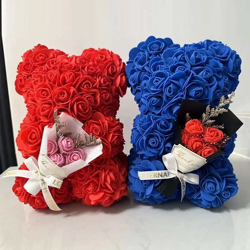Hot 25cm Foam Rose Bear Desktop Ornament Gift Valentine's Day Home Wedding Party Fake Flower Decoration Figurine Atmosphere Prop