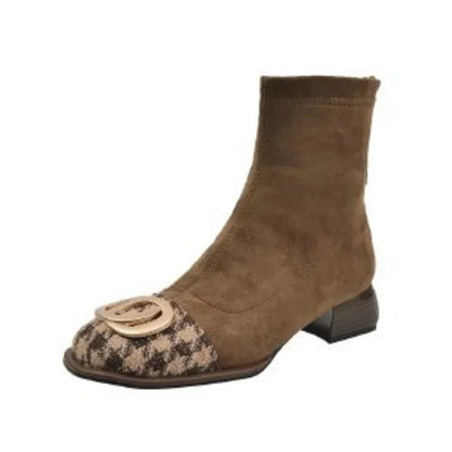Women Mid Heels Chelsea Boots Chunky Suede Ankle Shoes Winter 2024 Fashion New Zipper Boots Pumps Walking Punk Warm Sock Botas