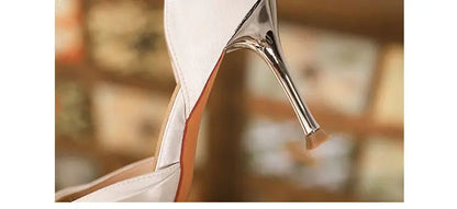 2025 Autumn New White French High Heels Pointy Rhine-Diamond Thin Heel Not Tired Foot Single Shoes Wedding Shoes