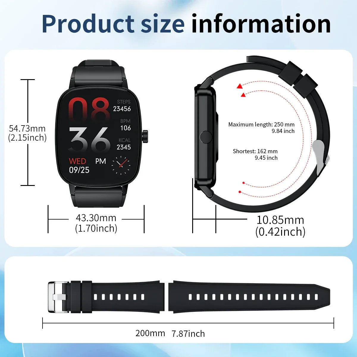 2.01 Inch Aiweile AW63 Smart Watch Men Clock Smartwatch Bluetooth Call Fitness Wristwatch for Android IOS Lightweight PK LT10