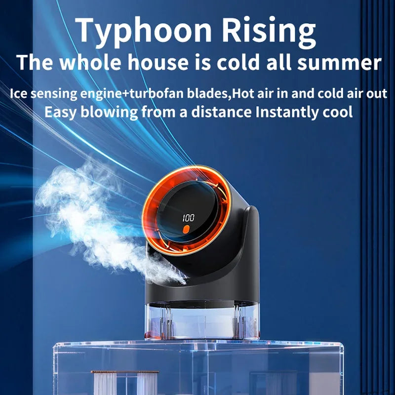 TINSOL New Compact Mini Electric Fan with Single-Hole Mist Air Conditioner Ice-Cool Humidifying Circulating Fan 360° Adjustable