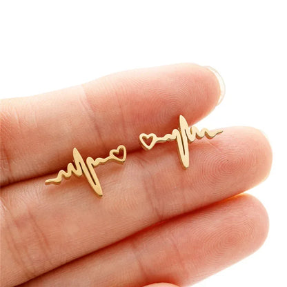 Fashion Small Heartbeat Stud Earrings Medical ECG with Heart Earings for Women Everyday Jewelry Girls Valentine's Day Gift