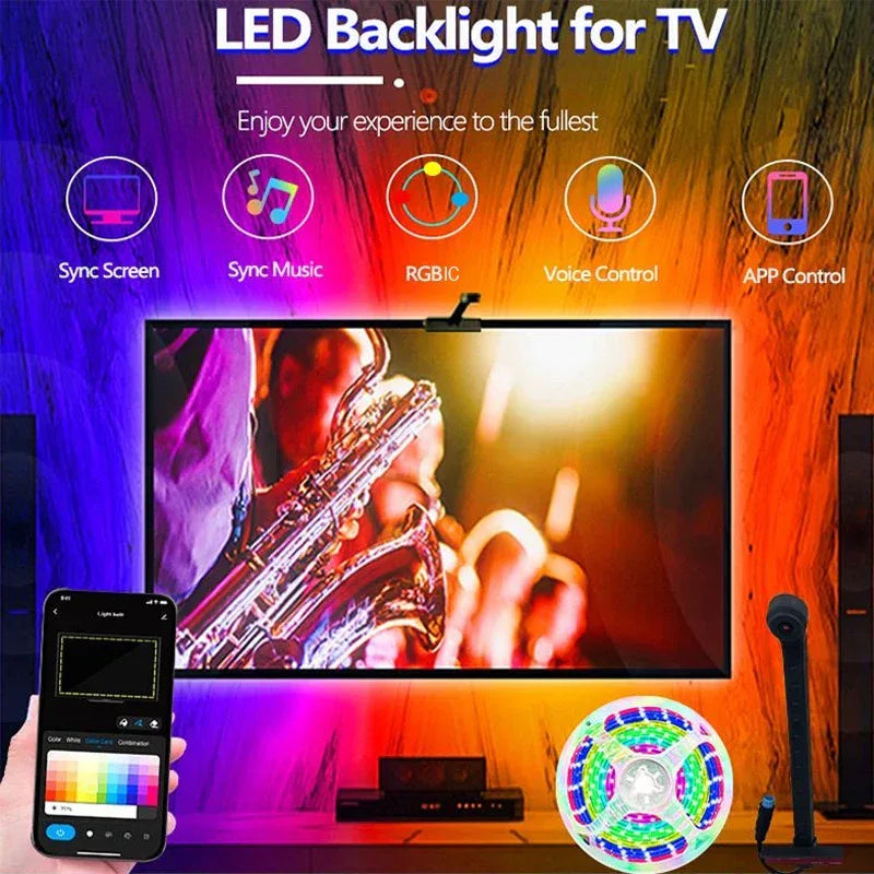 New TV LED SYNC Backlight RGBIC LED Strip with Color Capture Bluetooth Music SYNC USB Light Strip for Movie Game Atmosphere
