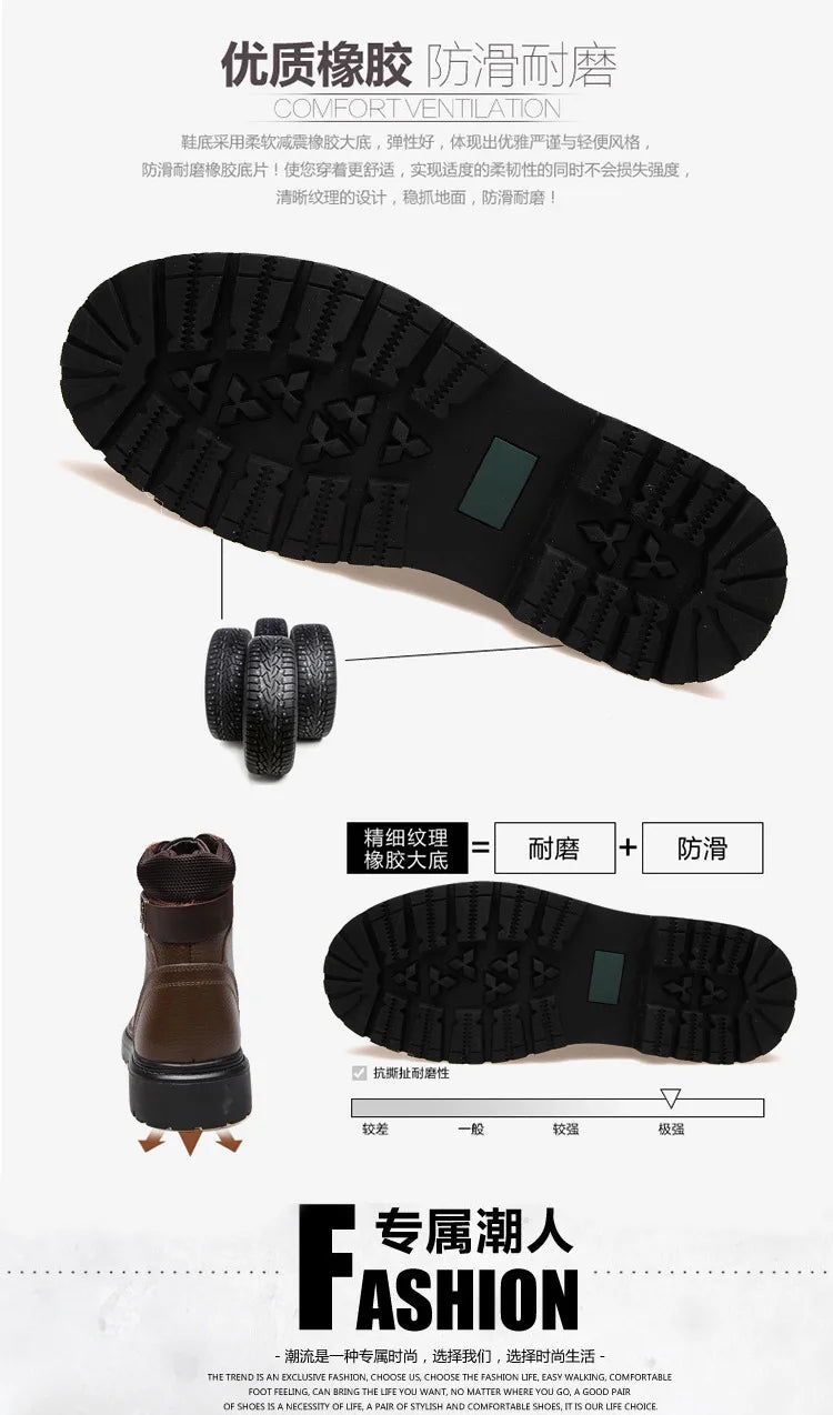 2025 Man's Genuine Leather Boots Winter Snow Shoes Wool Inner Anti Slip Father Ankle Boots Waterproof Man Snow Boots