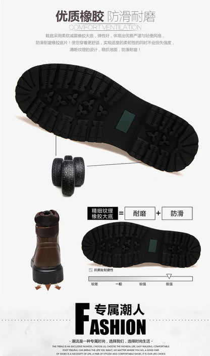 2025 Man's Genuine Leather Boots Winter Snow Shoes Wool Inner Anti Slip Father Ankle Boots Waterproof Man Snow Boots