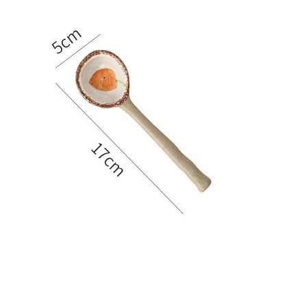 Cute Ceramic Flower Soup Spoon Kawaii Korean Ice Cream Hand Painted Dessert Spoon With Long Handle Kitchen Tableware Accessories