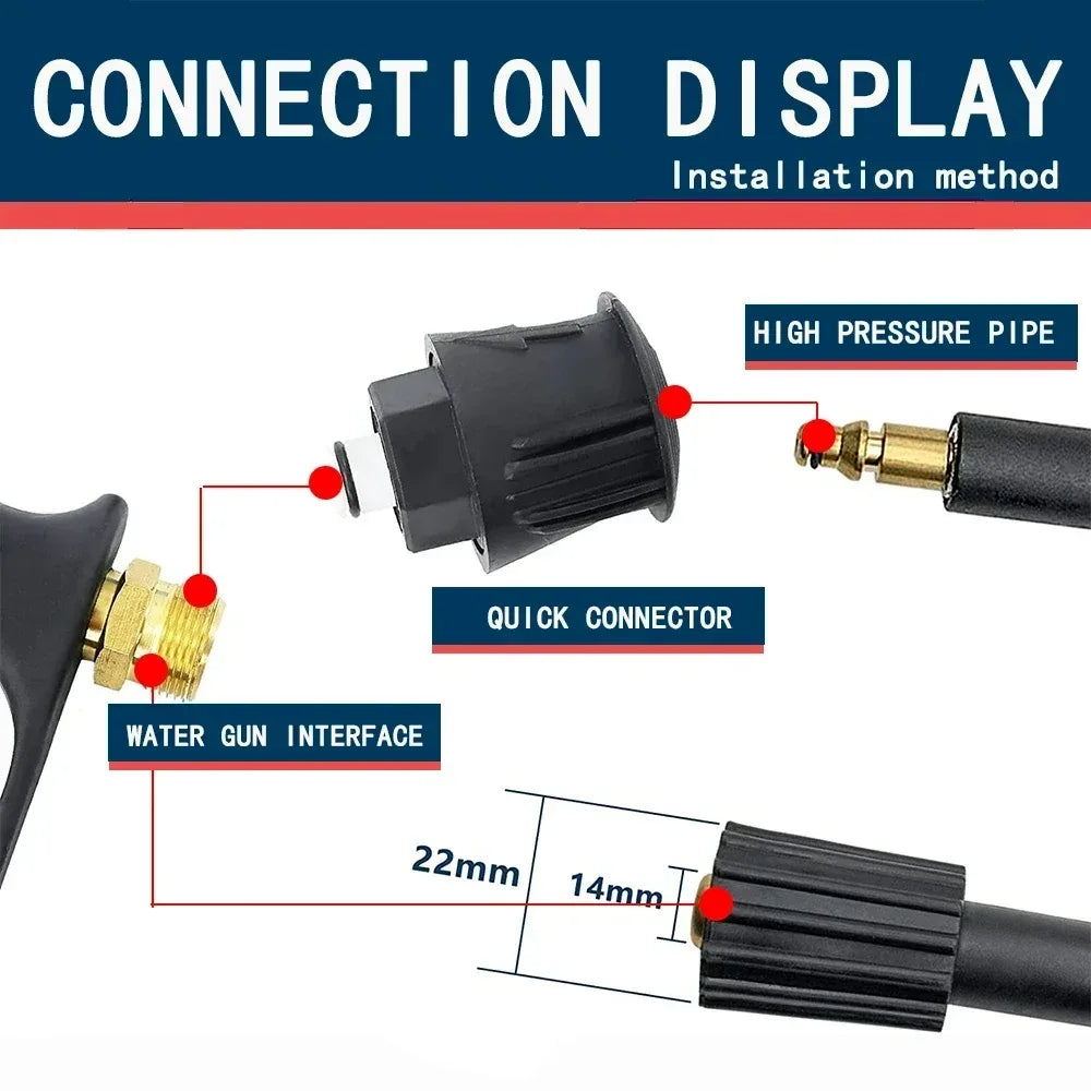 High Pressure Washer Gun & Foam Cannon Kit - 1/4" Quick Connect with M22-14 Adapter for Karcher K/Nilfisk/Bosch Washer