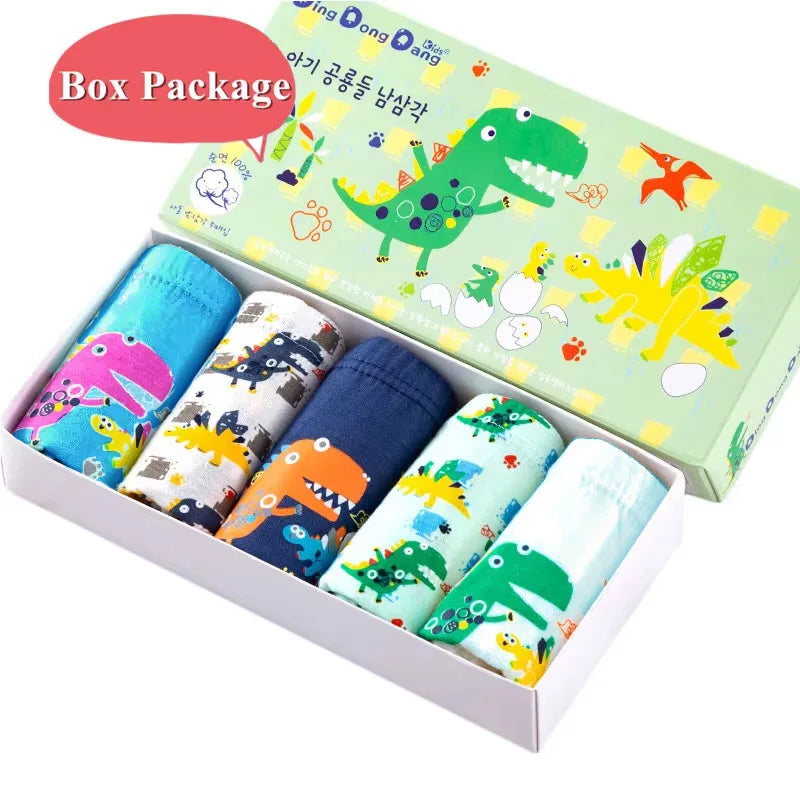 Exquisite Box Package Boys Underwear Soft Breathable Cotton Briefs For Boys Cartoon Dinosaur Kids Panties Knickers Multipack