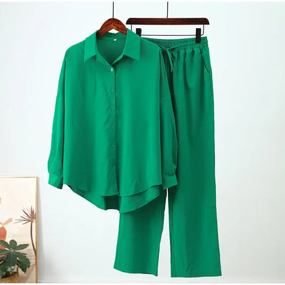 CPSYMYM Holiday Wide Leg Pants Set Two Piece Set Women Vintage Boho Maxi Shirt Autumn Casual Loose Work Streetwear Y2k  Outfits