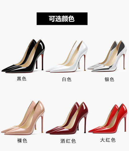 High Heels Women's Stiletto Patent Leather Internet Celebrity Pointed Large Size Small Size Professional Shoes
