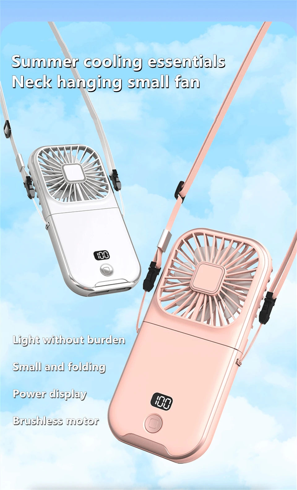 3000mAh Battery Handheld Outdoor Small Fan Portable Small Halterneck Adjustable Speeds Foldable USB Charging Cooling Artifact