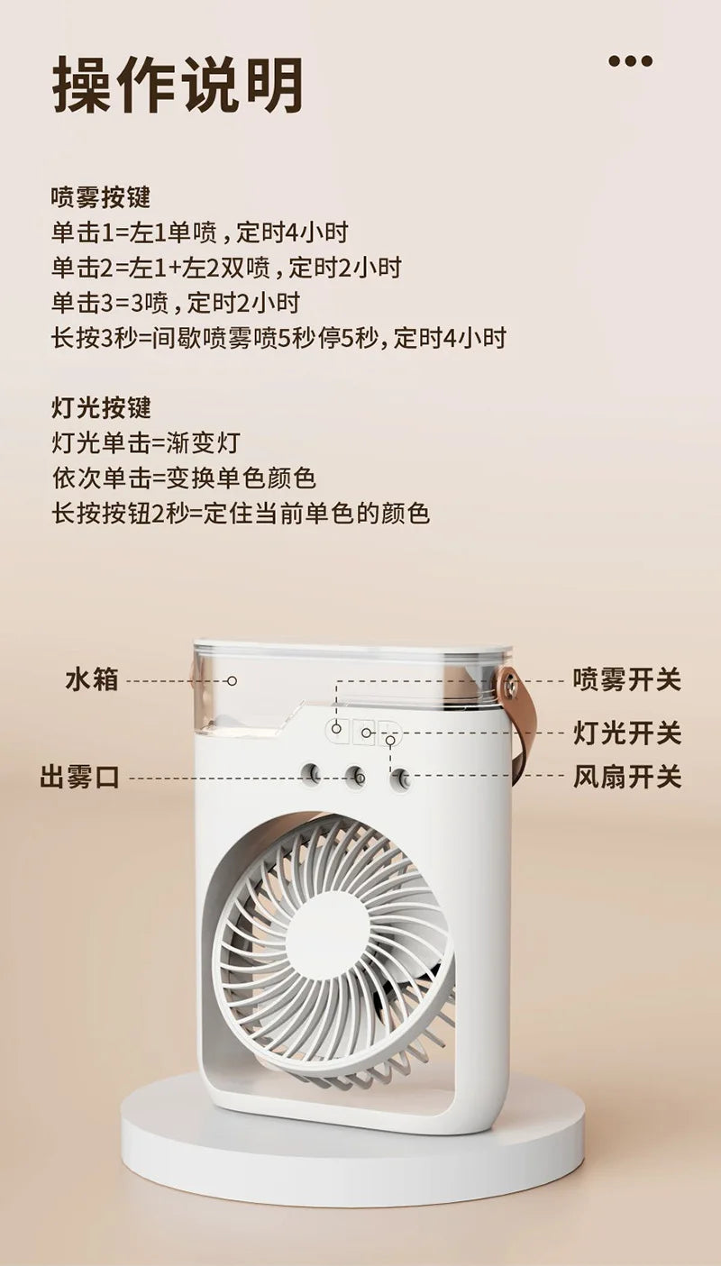 Camping Essential Oil Air Cooler Outdoor Portable Misting Fan with Interchangeable Fragrance Pads,Compact Desktop Cooling System