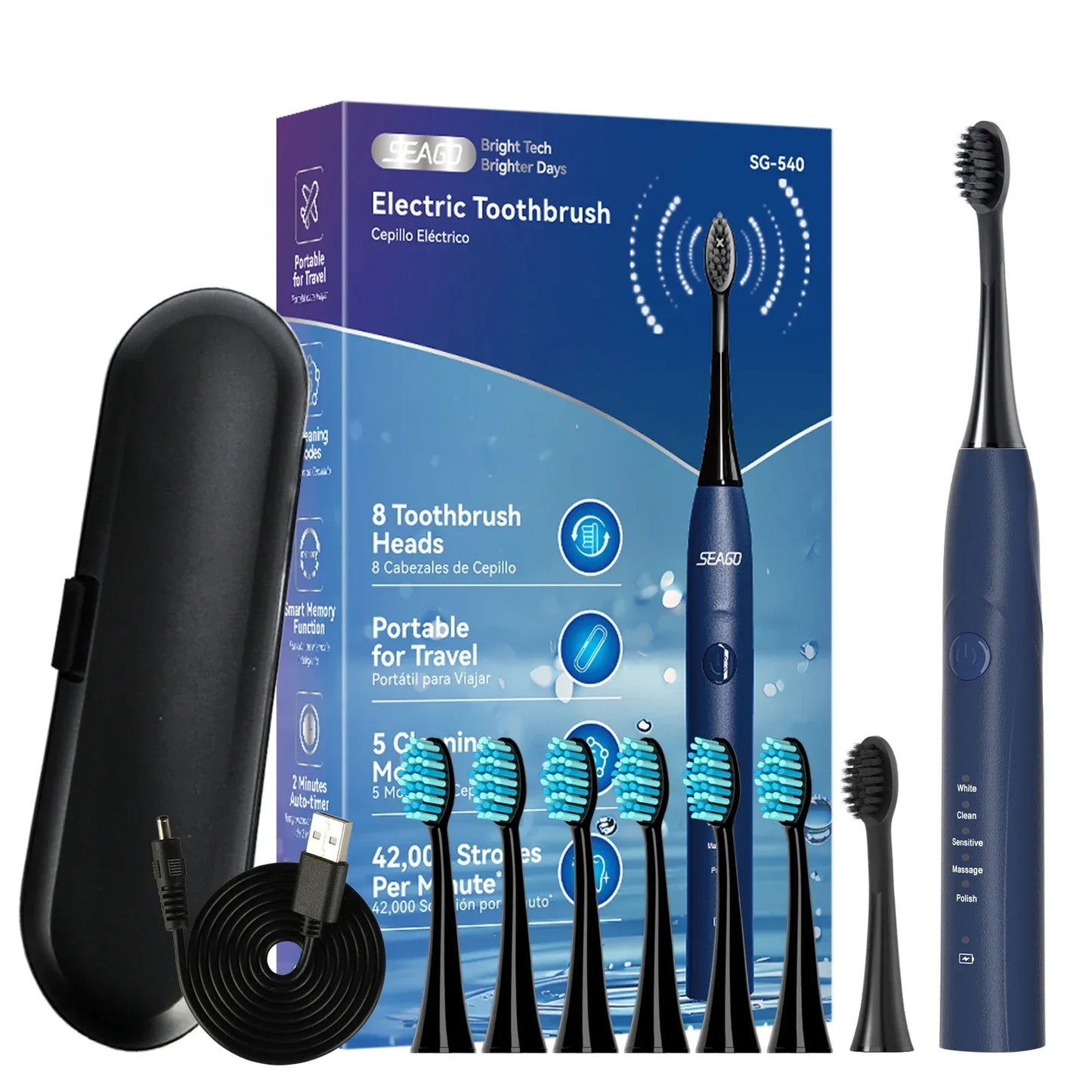 Seago Electric Toothbrush Two-engines Magnetic Core Oral Care Smart Adult Timer Brush Waterproof Brushes SG540
