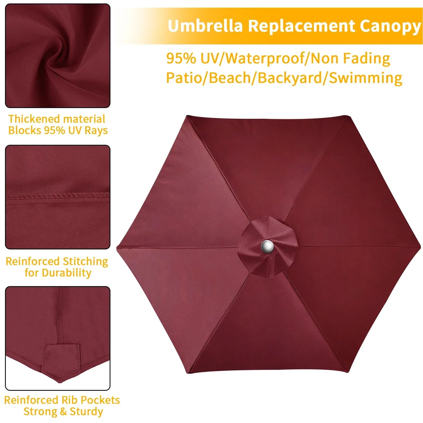 Waterproof Replacement Umbrella Cloth 2/3M Patio Parasol Cover UV-Anti Canopy Cover Replacement Parasol Cover for Balcony Garden