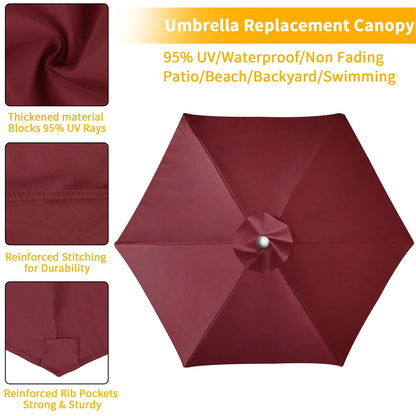 Waterproof Replacement Umbrella Cloth 2/3M Patio Parasol Cover UV-Anti Canopy Cover Replacement Parasol Cover for Balcony Garden