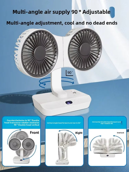 Double Head DesktopFan:4-speed fast cooling, 8000mAhbatterydigital display adjustable directionshakingfunction for household use