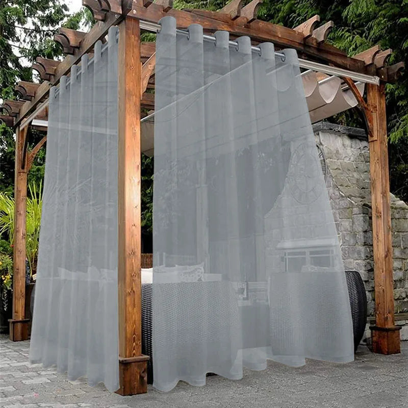 1 Pcs Outdoor Waterproof Sheer Curtain Translucent Bedroom Indoor Blackout Curtain Porch Pergola Patio Pavilion Terrace Curtains