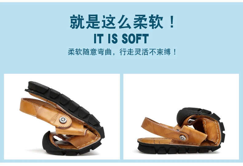 Men Sandals Summer Leather Men Shoes Breathable Walking Beach Slippers Outdoor Sandals Flat Casual  High Quality Fashion Sandals