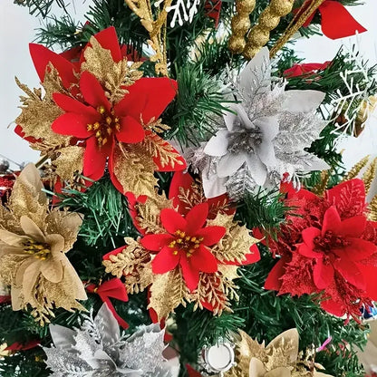 40PCS Artificial Glitter Christmas Flowers with Clips for Xmas Tree Ornament Fake Flower Floral New Year Party Home Decoration
