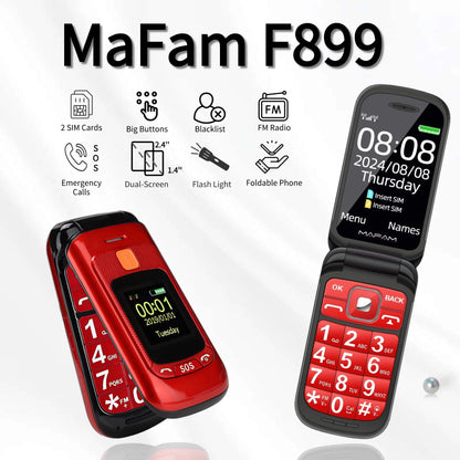 Mafam F899 Small Cover Folded Elderly Mobile Phone For Seniors Dual Display SOS Button Fast Quick Call Anti-Scratch Low Price