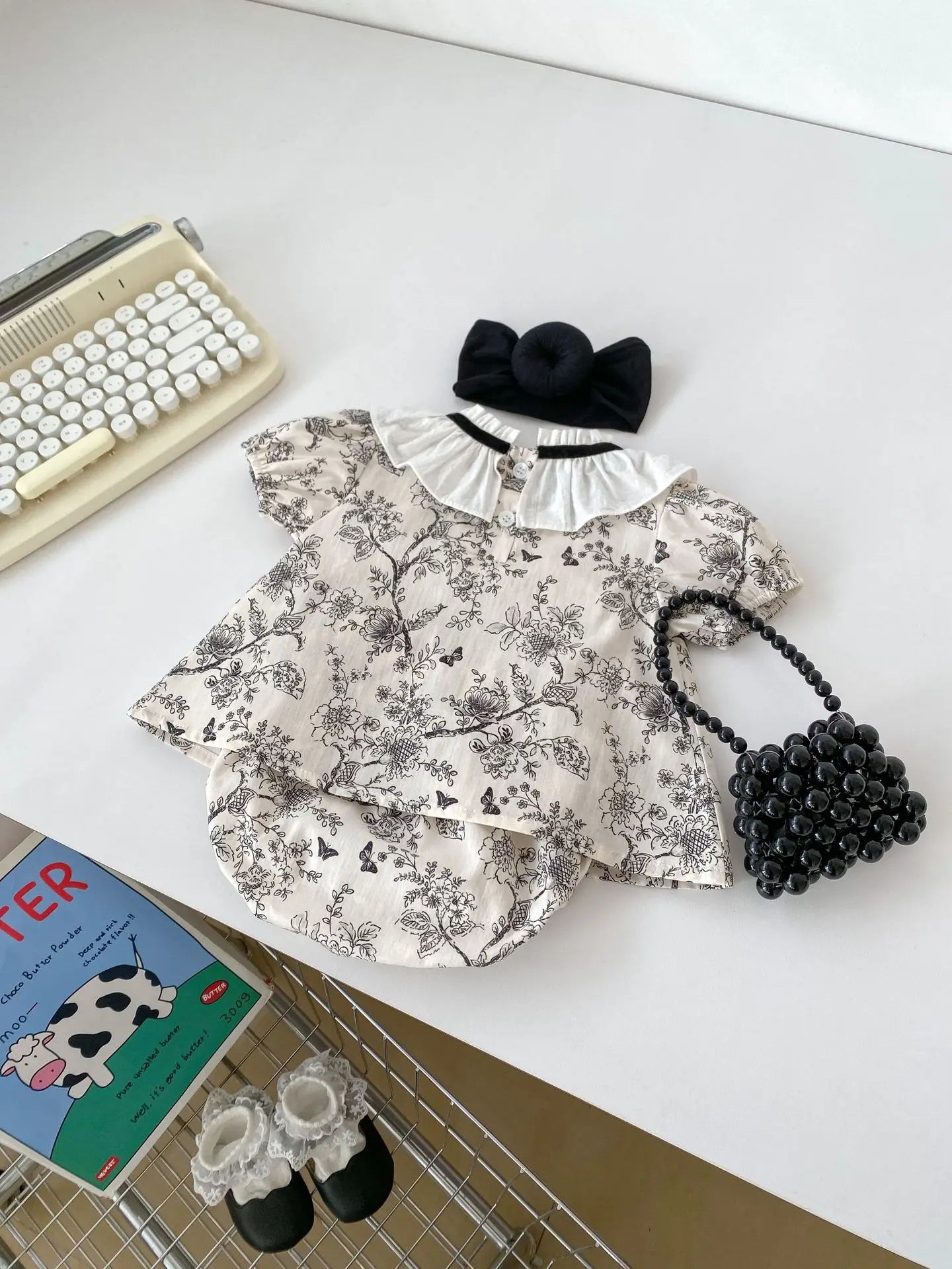 2026 New Summer Baby Clothing Set Infant Girls Floral Lace Collar Tops And Bloomer 2 PCS Suit Toddler Outfit