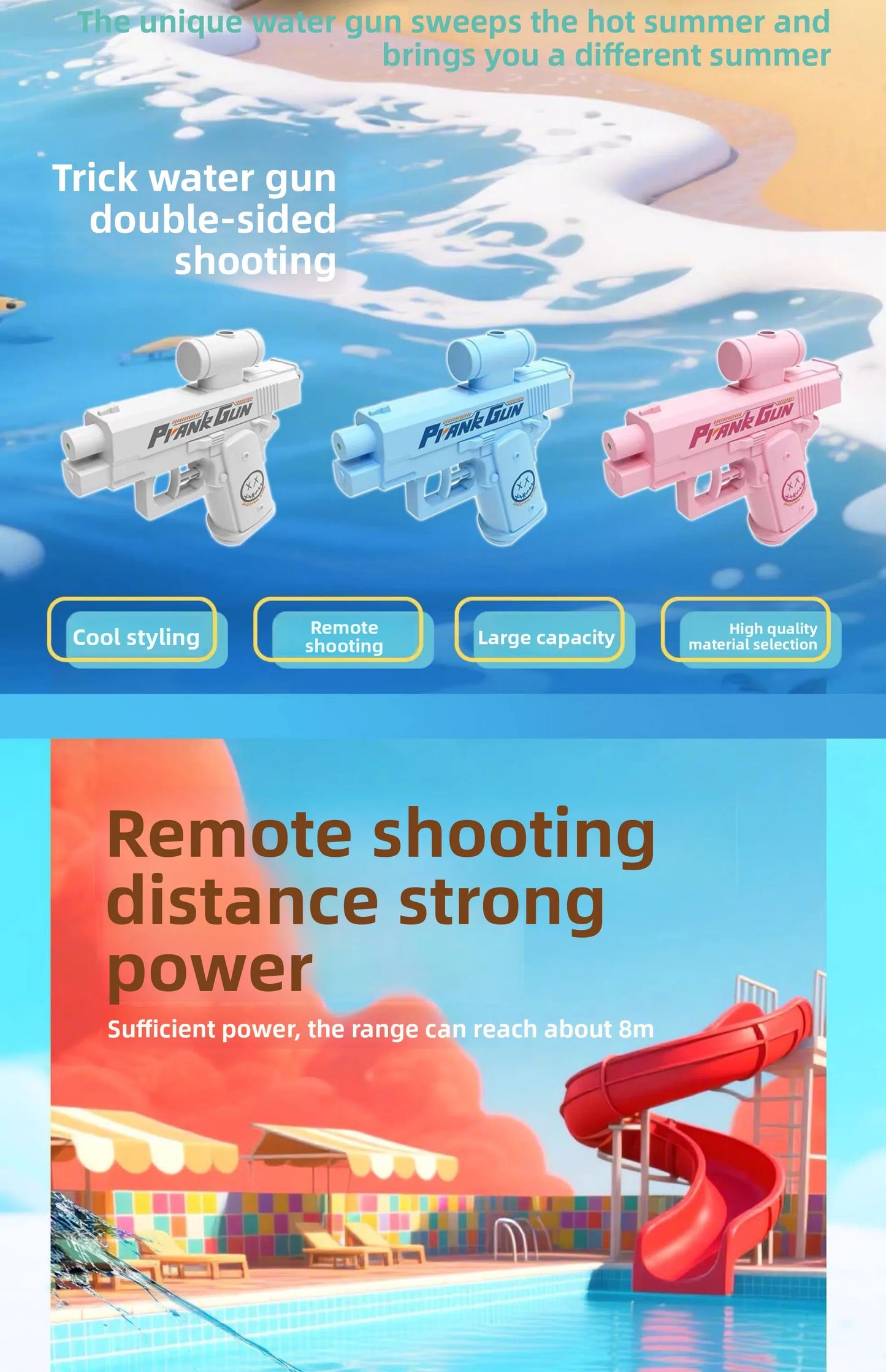 Two-Way Reverse Water Gun Prank Toys Mini Portable Squirt Gun for Kids Adults Summer Pool Beach Water Fight Stress Relief Gifts