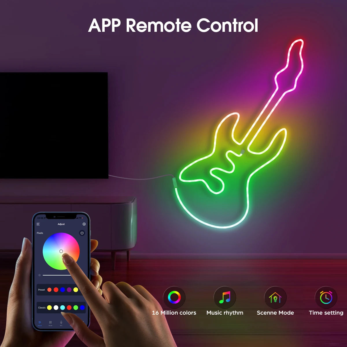 WS2812 RGBIC RGB LED Neon Light Strip,5V USB Waterproof Bluetooth Diode Neon Tape Ribbon with Remote for Room Ceiling Decoration