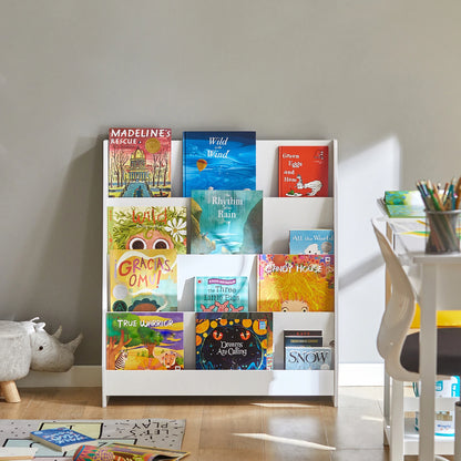 SoBuy KMB32 Children's Bookshelf Children's Shelf Newspaper stand with 4 Shelves storage Shelf for Children White