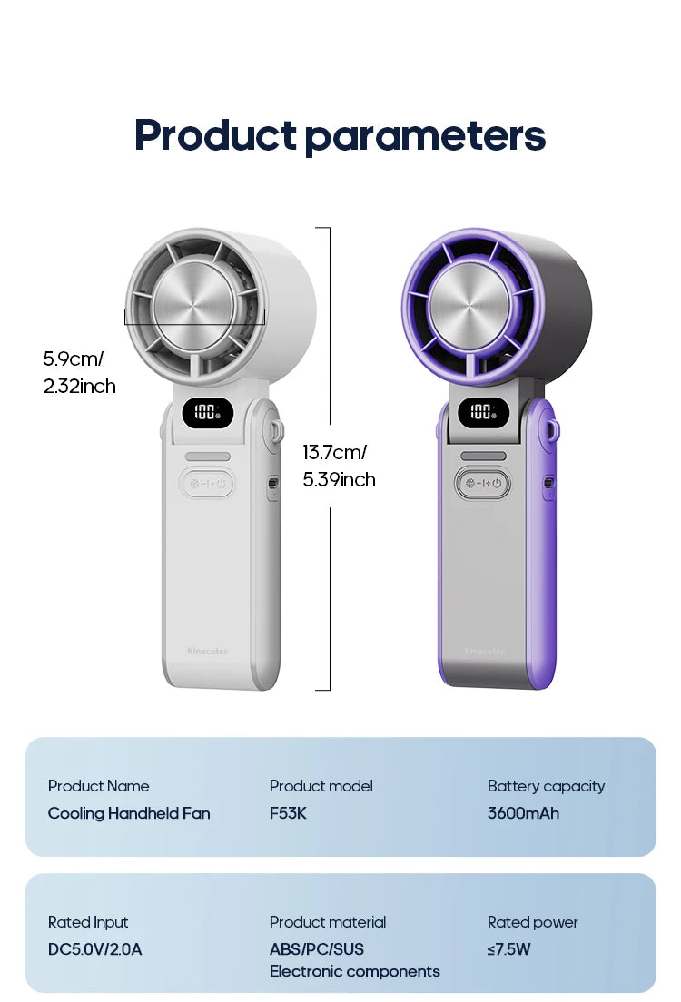 New Foldable Air Cooling Rechargeable Fan 3600mAh Portable Mini Handheld Fan 100-Speed Stepless Turbo Wind for Outdoor Travel