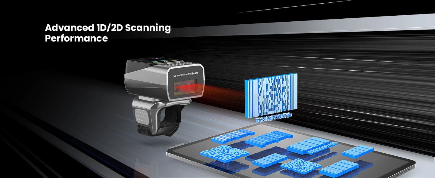 Eyoyo EY-038 Ring Barcode Scanner with Screen.1D Laser/2D Mini Wearable Bluetooth Finger QR Code Reader.Support Screen Scanning