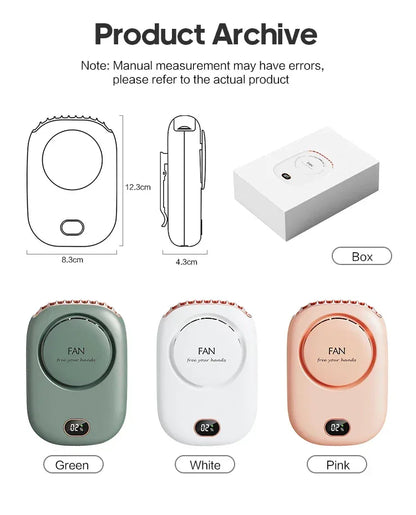 New Portable Hanging Neck Fan, Mini Cooling Waist Fans, Rechargeable Bladeless Fans 2000mAh Outdoor Personal Ventilador