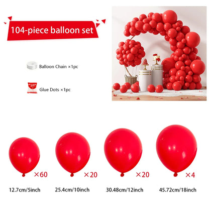 104 Pieces Ruby Red Balloon Red Garland Arch Set with Different Sizes, Suitable for Birthday, Wedding, Valentine's Day