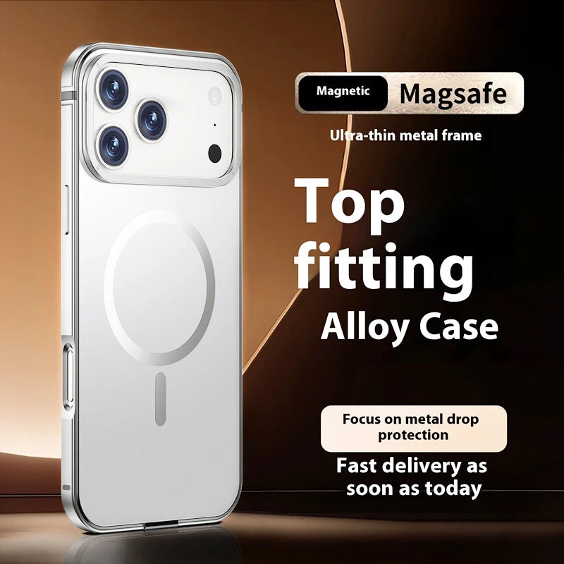 Stainless steel frame magnetic ultra-thin protective case, for iPhone 17 16 Pro Max, supports wireless charging, original