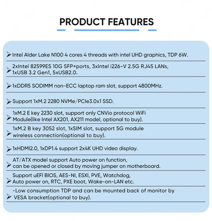 2x10G SFP+ Solid Firewall Mini PC 3x2.5G i226-V Lans Intel i3 N300 N150 N100 DDR5 NVMe Proxmox pfSense OPNsense Home Server Host